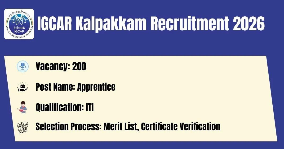 IGCAR Kalpakkam Recruitment Notification for 200 Apprentice Posts 2026