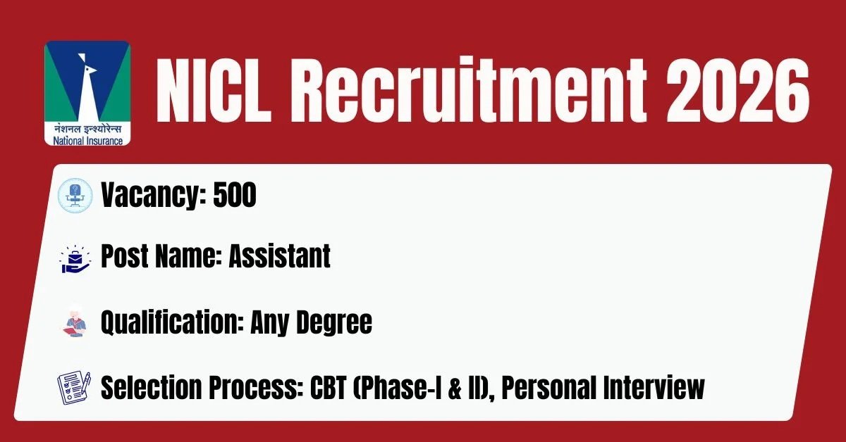 NICL Recruitment Notification 500 Assistant Posts 2026