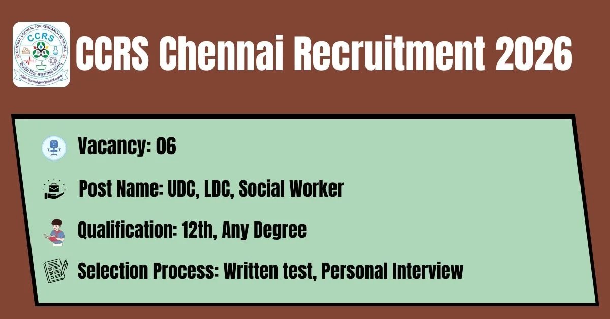 CCRS Chennai Recruitment Notification for LDC, UDC Posts 2026